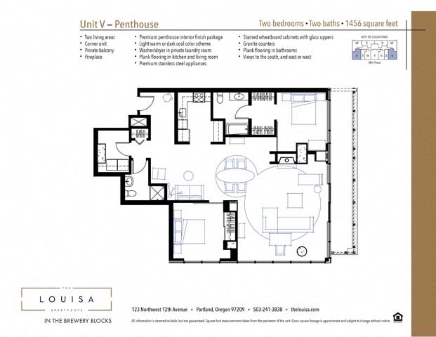 2 Bed 2 Bath (VPenthouse) Floor Plan 2 Bed 2 Bath (VPenthouse) Floor Plan at The Louisa Apartments in Portland, Oregon